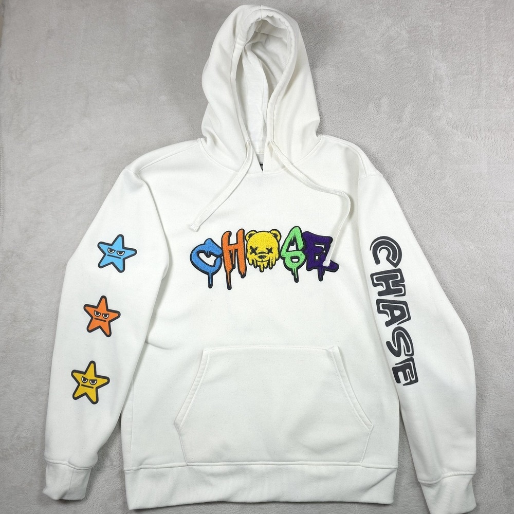 Bleecker & Mercer Hoodie Mens XL White Chase Bear‎ Graphic Fleece Streetwear
